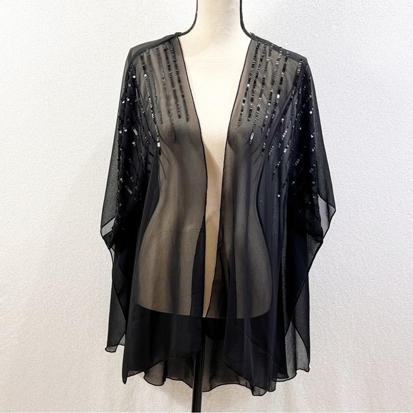 Sequined kimono top woman’s black evening wrap cover up - Picture 5 of 15